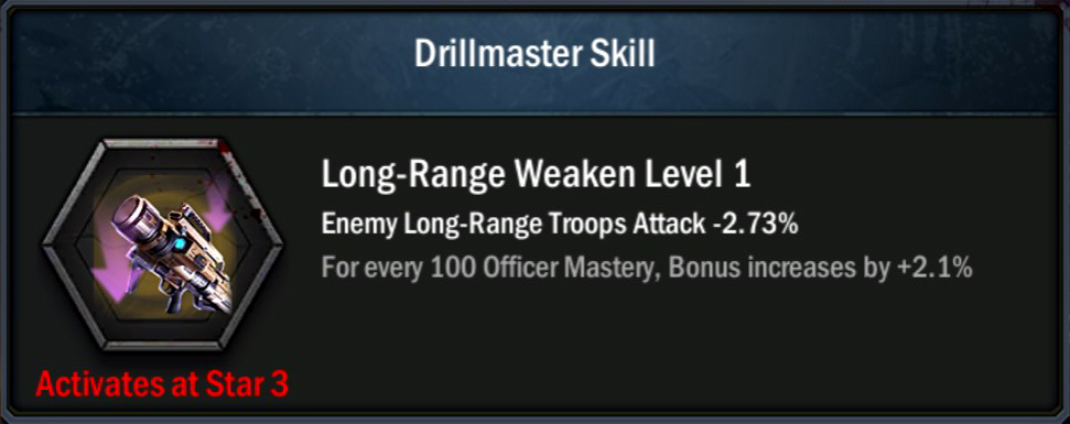 Age of Origins officer Eric - Drillmaster Skill - Long-Range Weaken
