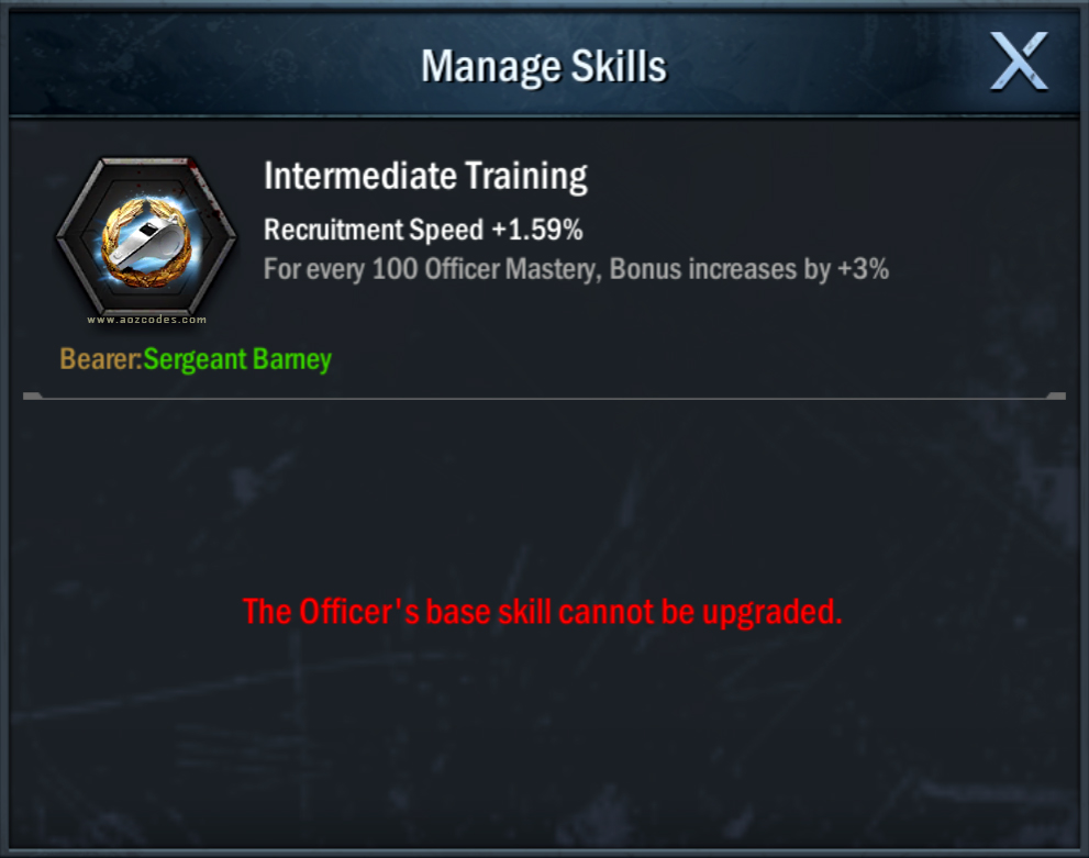 Age of Origins Officers - Strategy Officer Sergeant Barney - Base Skill - Intermediate Training